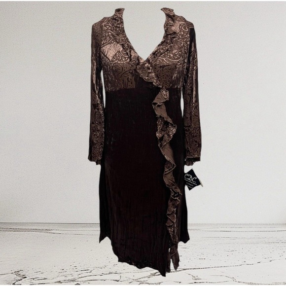 Rampage CDC Dresses & Skirts - Vintage Whimsigoth Velour Ruffle Dress Size 12 NWT Brown Romantic Rampage 90's